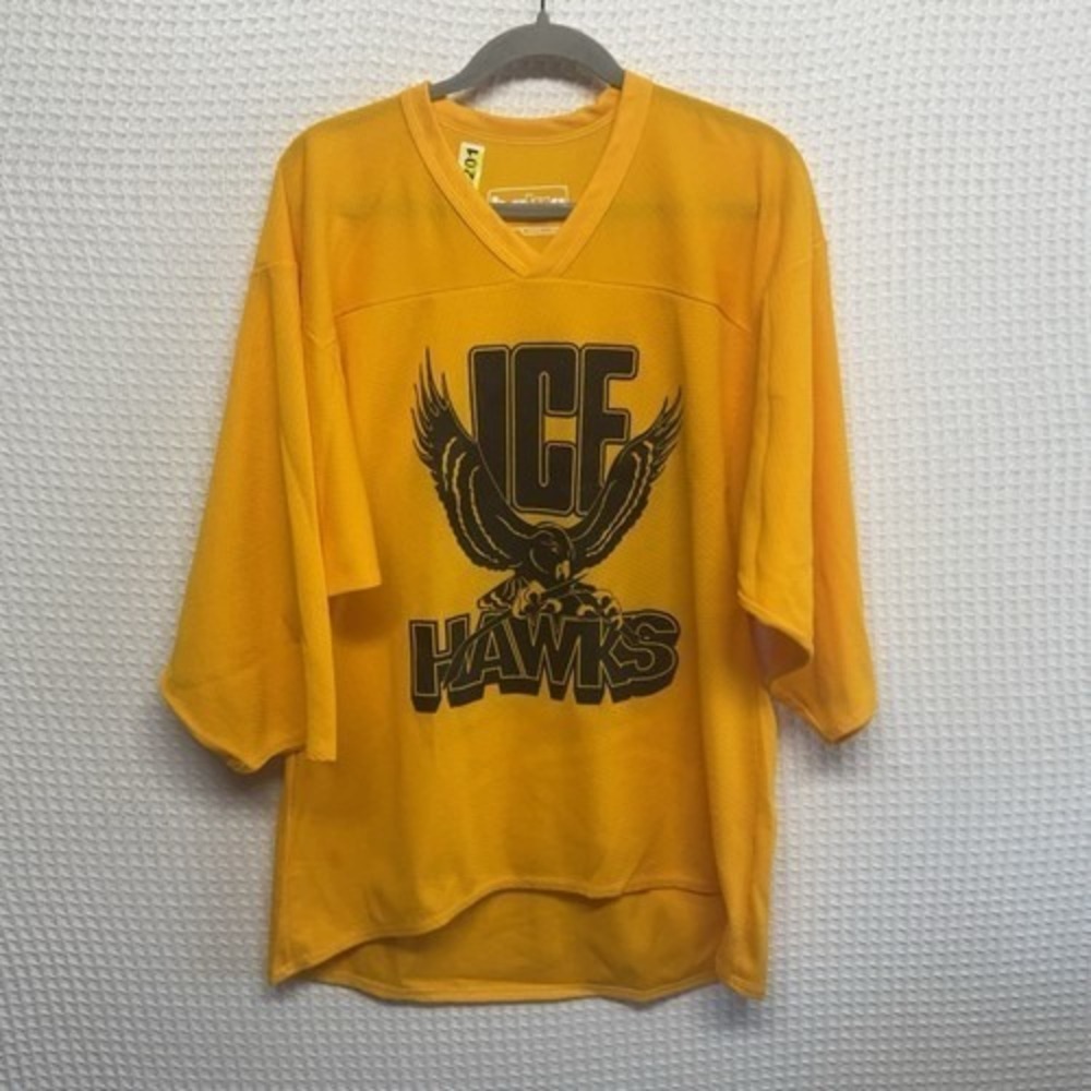 VTG Bakka Sports Yellow Ice hawks Logo Hockey Short Sleeve Jersey T-Shirt Men S